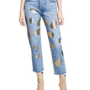 $325 3X1 N.Y.C. EVA W3 NWT Higher Ground Crop Gold Floral High Rise Relaxed Fit